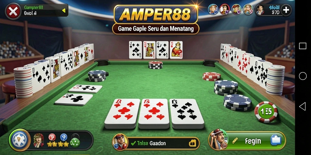 Screenshot gameplay Gaple AMPER88 yang seru dan menantang.