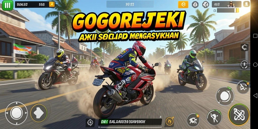 Gameplay GOGOREJEKI menampilkan balapan motor yang mendebarkan dan seru.