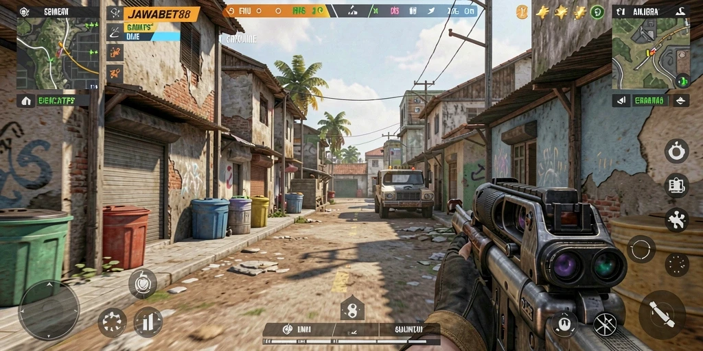 Tangkapan layar gameplay seru JAWABET88 di dalam arena TPS.