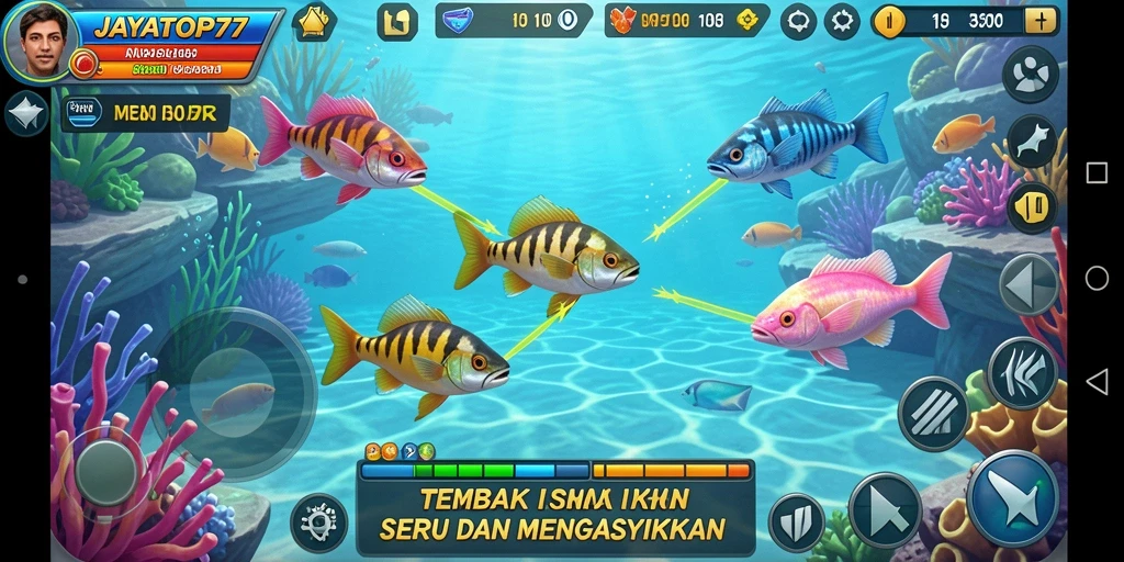 Tampilan gameplay seru JAYATOP77 dengan aksi tembak ikan.