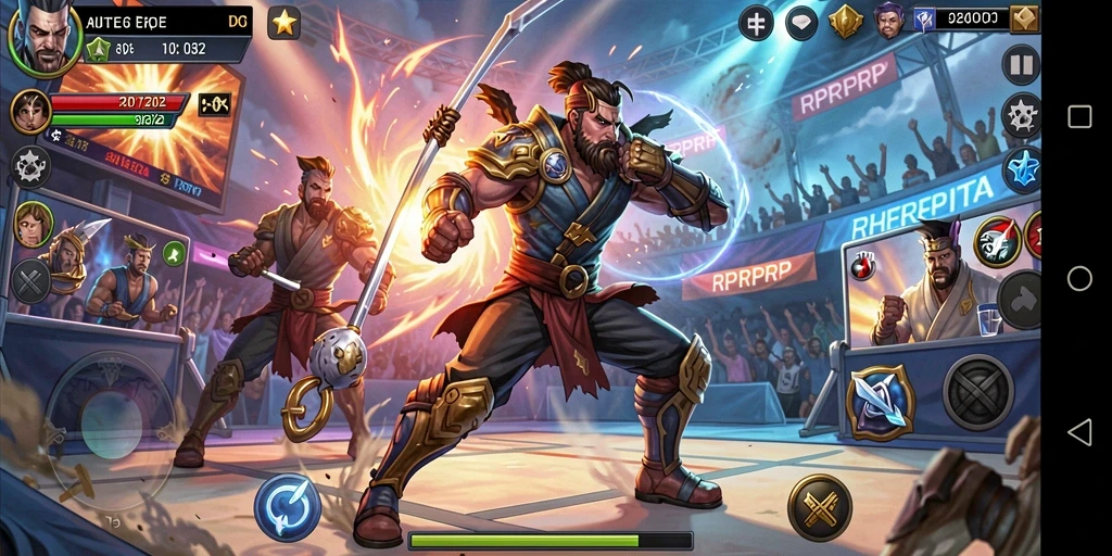 Tangkapan layar RPRPRP menampilkan pertarungan epik di arena.