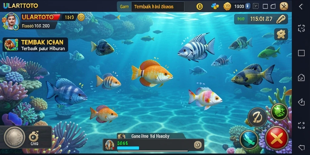 Tampilan gameplay ULARTOTO dengan fokus pada aksi menembak ikan.